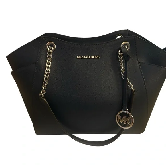 Michael Kors Jet Set Travel Large Saffiano Leather Chain Shoulder Tote Dark Navy - Picture 3 of 11